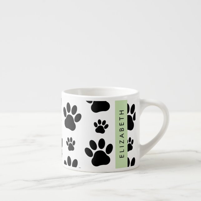 Taza De Espresso Patrón de traza, garras de perro, negro y blanco,  (Derecha)
