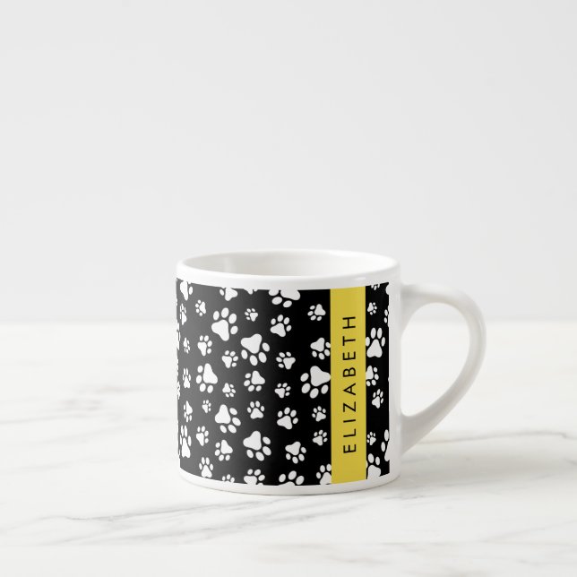 Taza De Espresso Patrón de traza, garras de perro, negro y blanco,  (Derecha)