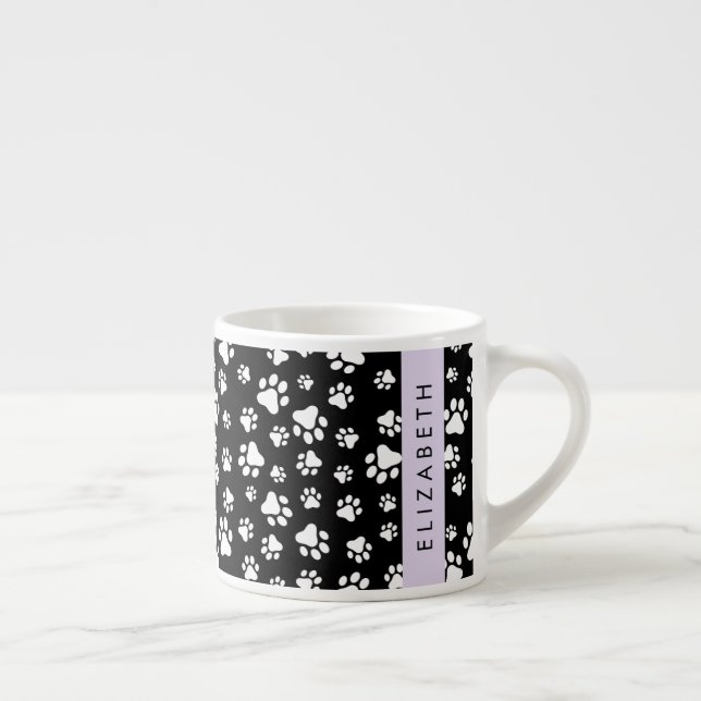 Taza De Espresso Patrón de traza, garras de perro, negro y blanco,  (Derecha)