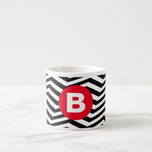 Taza De Espresso Patrón de zig zag en blanco y negro con monograma