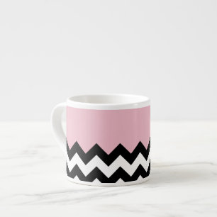 Taza De Espresso Patrón de zigzag negro y blanco, chevron, rosa