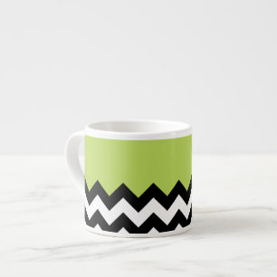 Taza De Espresso Patrón de zigzag negro y blanco, chevron, verde