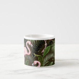 Taza De Espresso Patrón Flamingo Tropical: Hojas Vintage