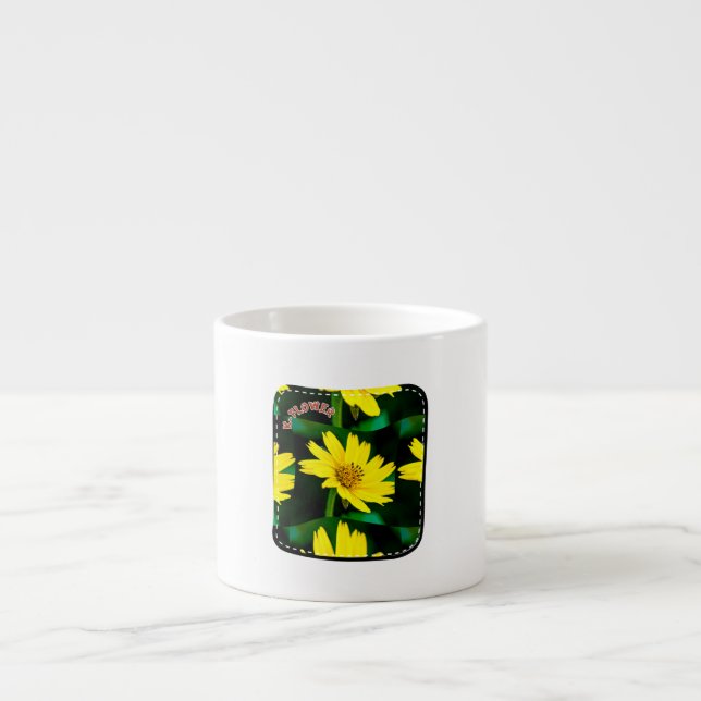Taza De Espresso Patrón floral amarillo brillante (Frente)