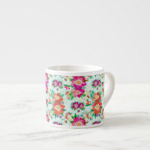 Taza De Espresso Patrón Floral Brillante Vintage
