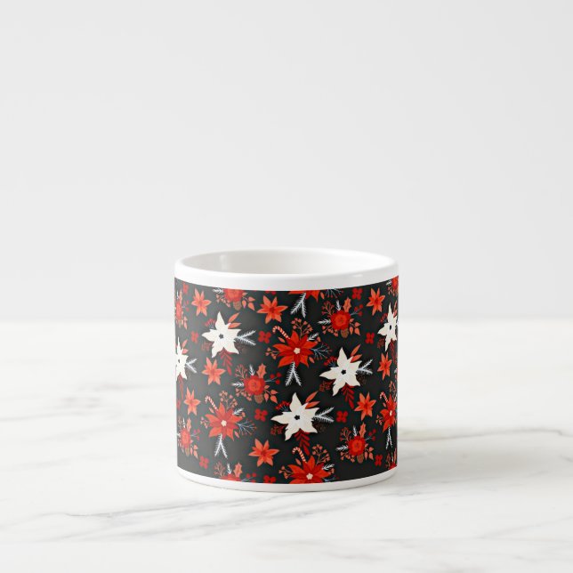 Taza De Espresso Patrón floral con flores rojas blancas-11438 (Frente)