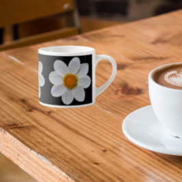 Taza De Espresso Patrón floral de Dahlia blanca en negro