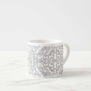 Taza De Espresso Patrón floral gris minimalista