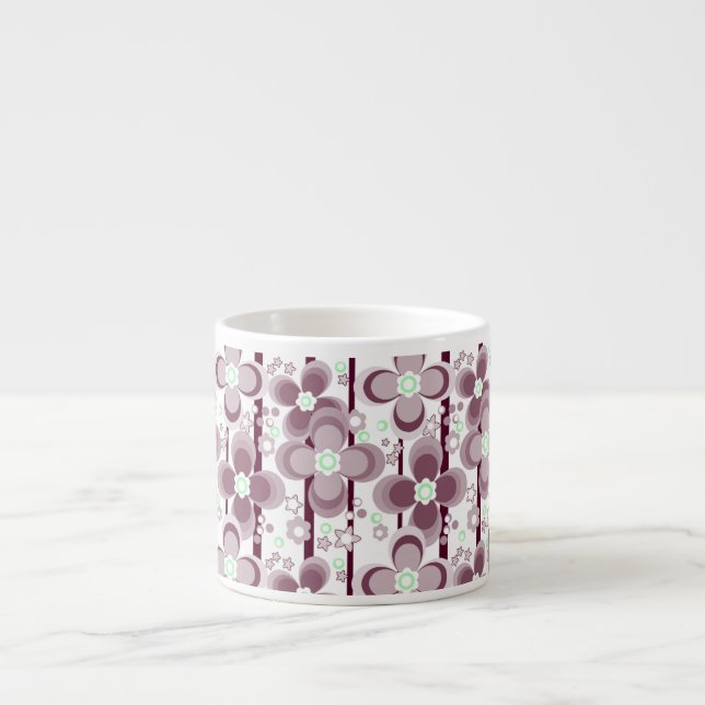 Taza De Espresso patrón floral marrón y blanco (Frente)