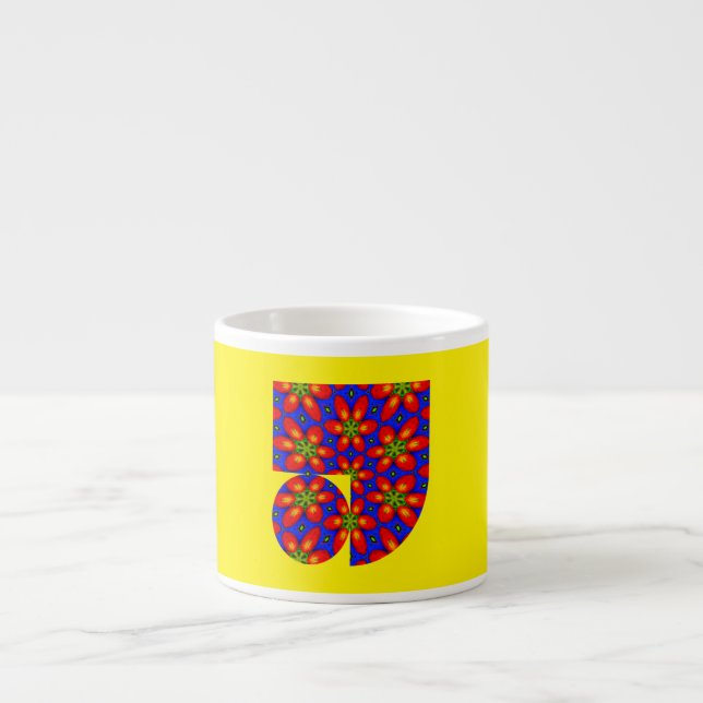 Taza De Espresso Patrón floral rojo curado (Frente)