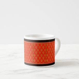 Taza De Espresso Patrón floral rojo y dorado