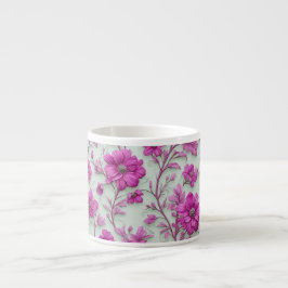 Taza De Espresso Patrón floral rosa vibrante con flores magenta