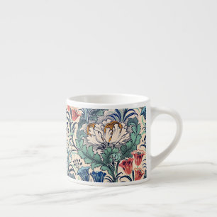 Taza De Espresso Patrón floral Verde azulado azul rojo William Morr