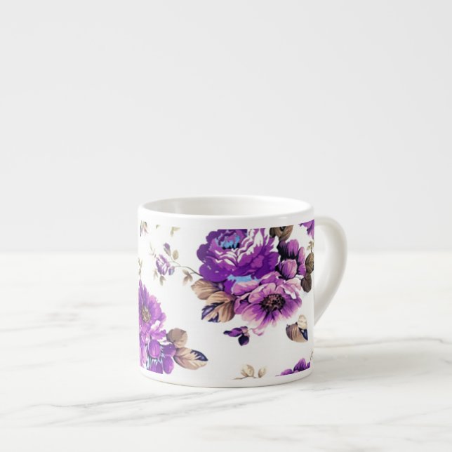 Taza De Espresso Patrón floral violeta (Derecha)