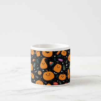 Taza De Espresso Patrón Halloween con dulce y patrón negro
