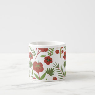 Taza De Espresso Patrón ininterrumpido de flores rojas sobre fondo 