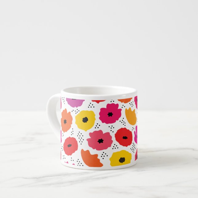 Taza De Espresso Patrón moderno de puntos florales rosados Naranjas (Izquierda)