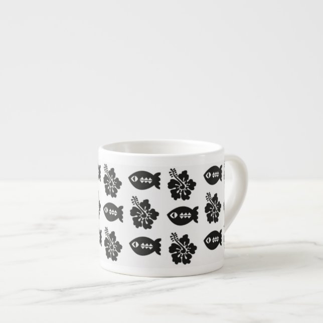 Taza De Espresso Patrón retro tiki blanco y negro (Derecha)