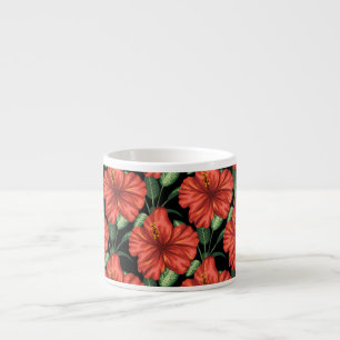 Taza De Espresso Patrón sin foco Flores rojas tropicales hojas verd