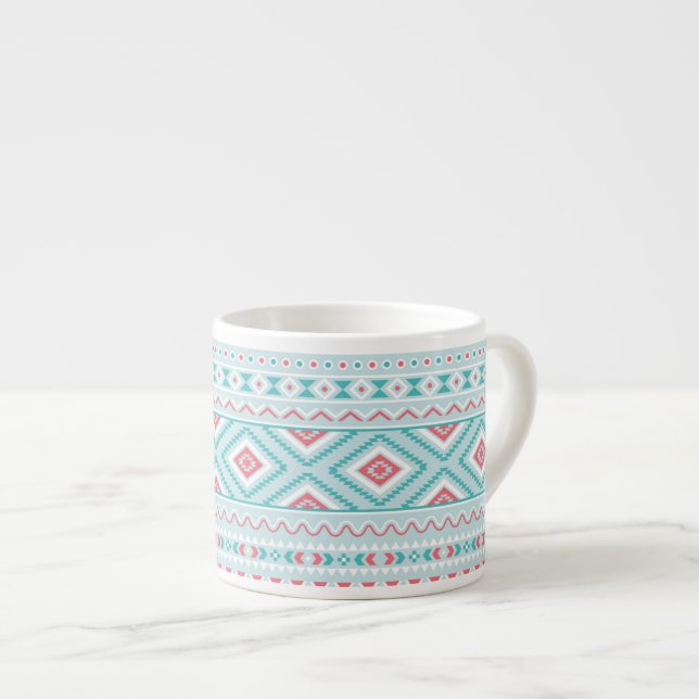 Taza De Espresso Patrón tribal azteca Verde azulado y rosa (Derecha)