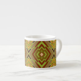 Taza De Espresso Patrón Tribal Étnico Rojo Verde Dorado