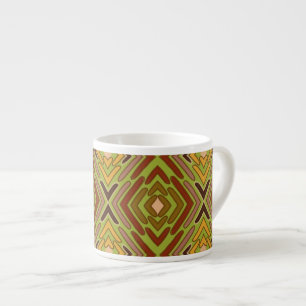 Taza De Espresso Patrón Tribal Étnico Rojo Verde Dorado