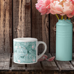 Taza De Espresso Patrón tropical de Orquídea Flamingo ID868 Verde a