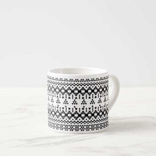 Taza De Espresso Patrón vectorial geométrico azteca blanco y negro (Derecha)