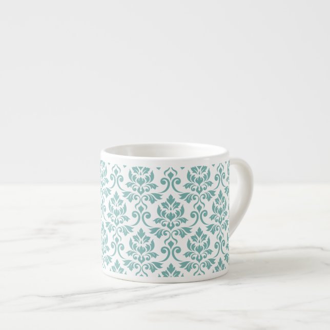 Taza De Espresso Patrón Verde azulado de Feuille Damask (Derecha)