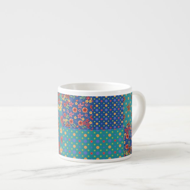 Taza De Espresso Patrones nostálgicos Faux Patchwork Espresso Mug (Derecha)