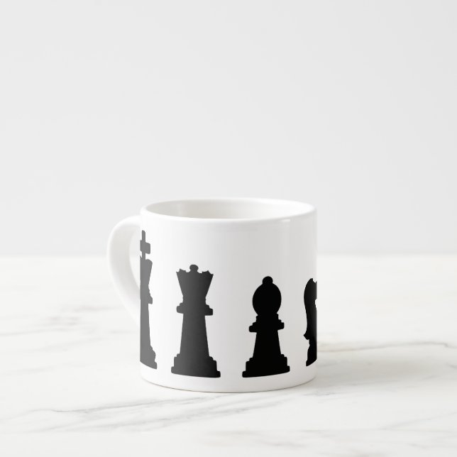 Taza De Espresso Pedazos de ajedrez negros en blanco (Izquierda)