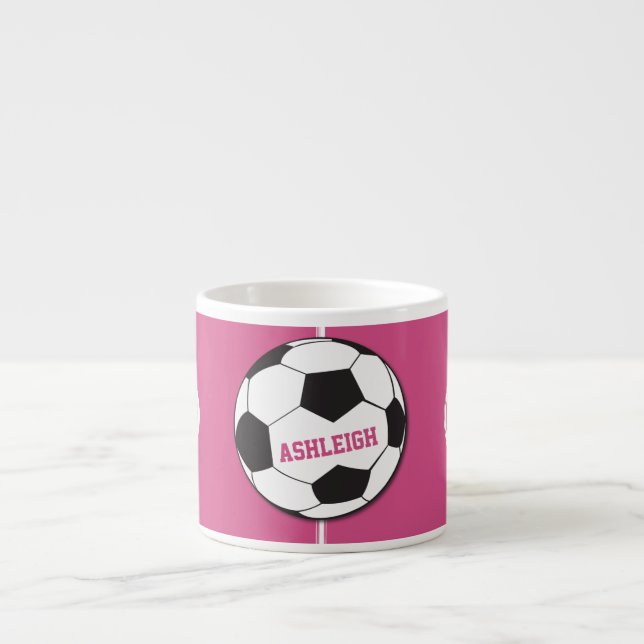 Taza De Espresso Pelota de fútbol personalizada y rosa de campo (Frente)