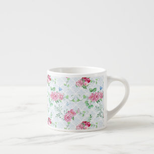 Taza De Espresso peonía acuática, acuarela de mariposa