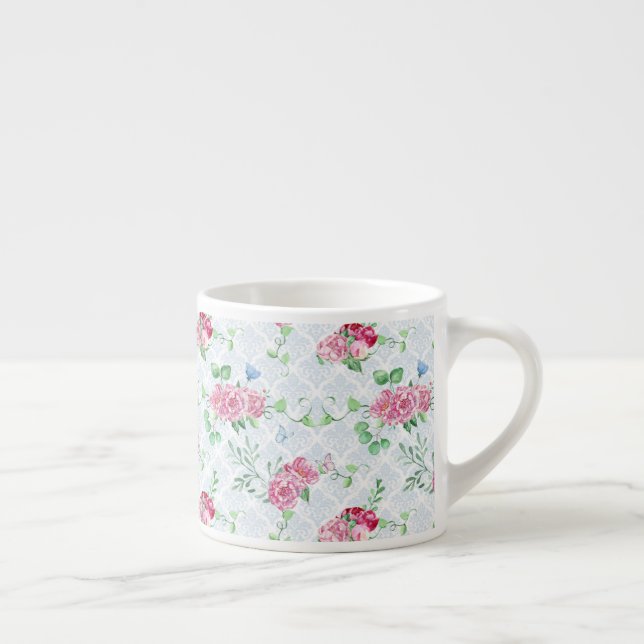 Taza De Espresso peonía acuática, acuarela de mariposa (Derecha)