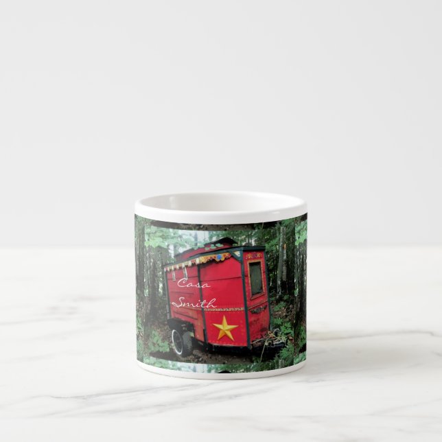 Taza De Espresso Pequeña caravana personalizada de gitanos rojos en (Frente)