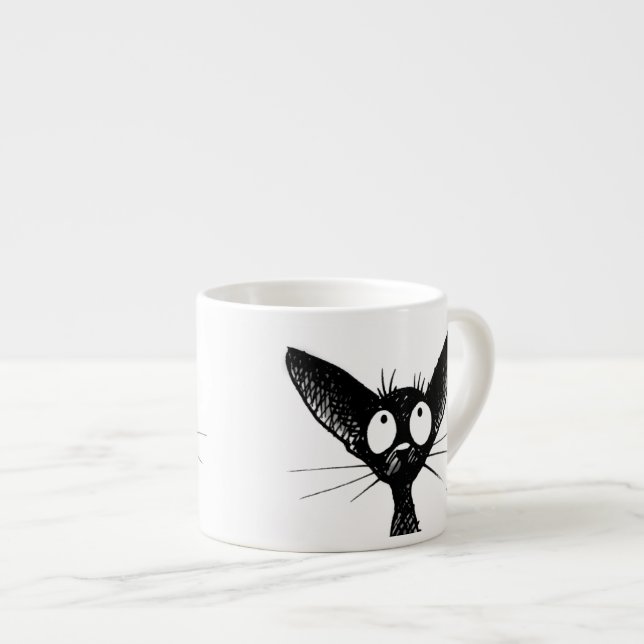 Taza De Espresso Pequeño arte lindo divertido del gato negro (Derecha)
