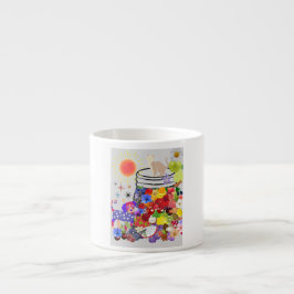 Taza De Espresso perro, gato y frutas y flores