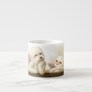 Taza De Espresso Perro y gato angélicos en la nube