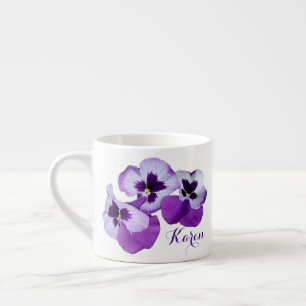 Taza De Espresso personalizable nombre Karen púrpura pansy
