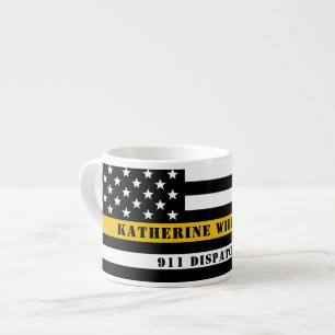 Taza De Espresso Personalizado 911 Dispatcher USA Flag Thin Gold Li
