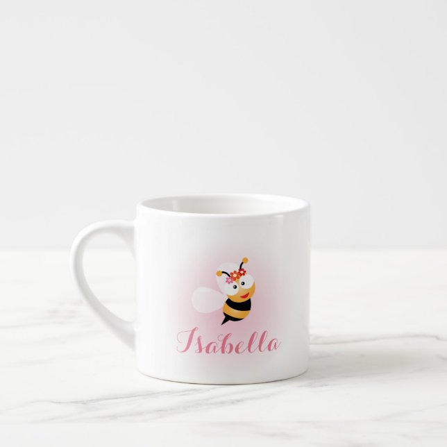 Taza De Espresso Personalizado de Abeja, chica de flor rosa (Izquierda)