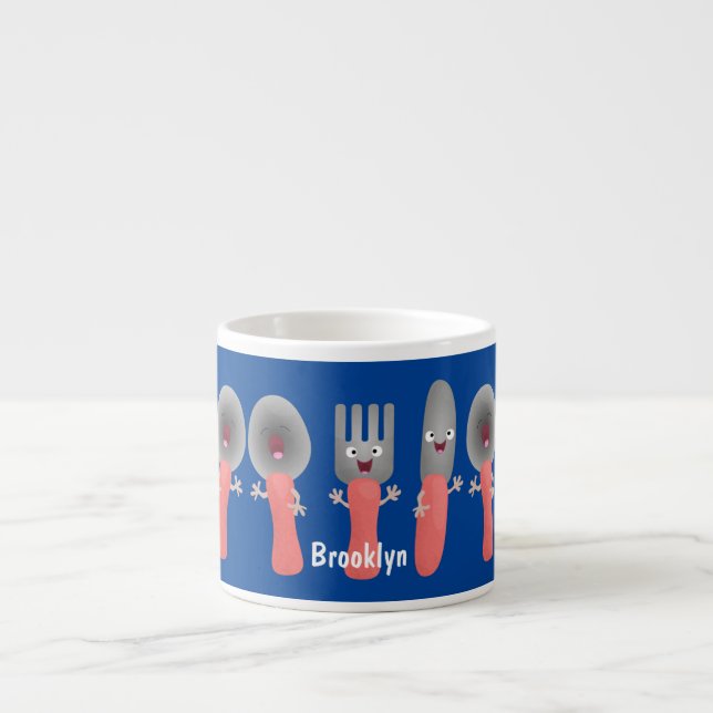 Taza De Espresso Personalizado de cubertería de bifurcación y cucha (Frente)