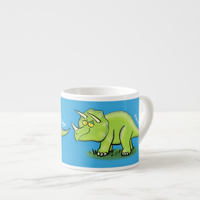 Taza De Espresso Personalizado de dinosaurios de triceratops verde  (Derecha)