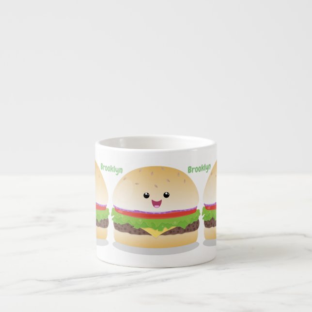 Taza De Espresso Personalizado de hamburguesa kawaii feliz (Frente)