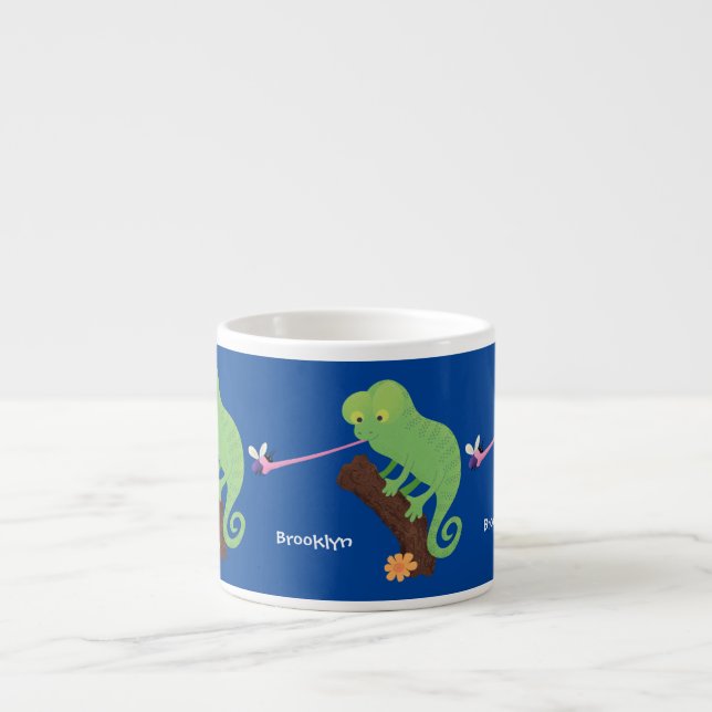 Taza De Espresso Personalizado de lagarto de camaleón verde lindo (Frente)