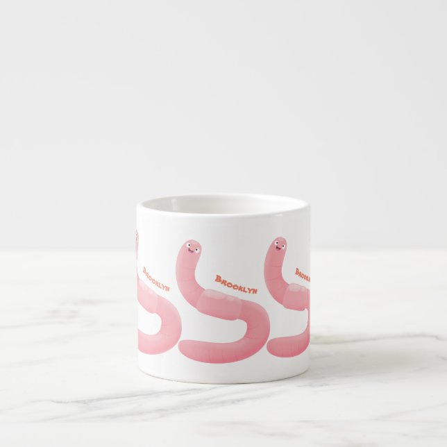 Taza De Espresso Personalizado de lombrices de tierra rosa y alegre (Frente)