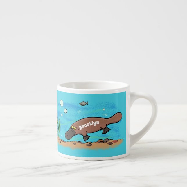 Taza De Espresso Personalizado de natación de Platypus Cute (Derecha)