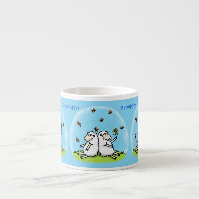 Taza De Espresso Personalizado de ovejas y mariposas (Frente)