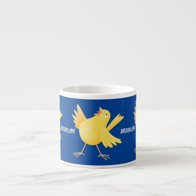 Taza De Espresso Personalizado de pájaro canario amarillo cantando  (Frente)