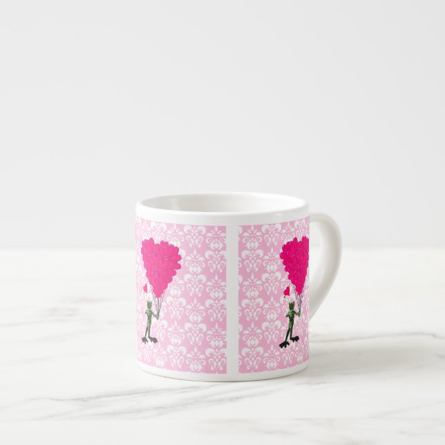 Taza De Espresso Personalizado de rana divertida y corazón rosado e (Derecha)